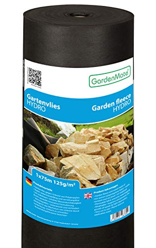 GardenMate Rolo de 1 m x 75 m e 125 g/m² de malha geotêxtil premium Hydro com alta permeabilidade à água, geotêxtil extra resistente para ervas daninhas, alta estabilização contra UV – 1 m x 75 m = 75