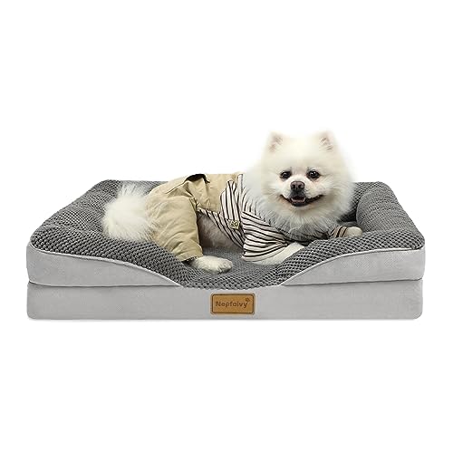 Nepfaivy Cama para cão médio impermeável, cama ortopédica para cães, com almofadas de almofada, 76 x 55 cm, sofá-cama macio para cães médios com capas removíveis e laváveis, cinzento escuro