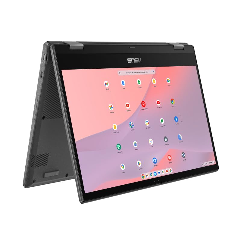 ASUS Chromebook CM14 Flip CL1402FM2A-EC0202 Computador portátil Full HD de 14" (MediaTek Kompanio 520, 4 GB RAM, 64 GB eMMC, Arm Mali-G52 MC2, ChromeOS), cinzento gravidade - teclado lado QWERTY