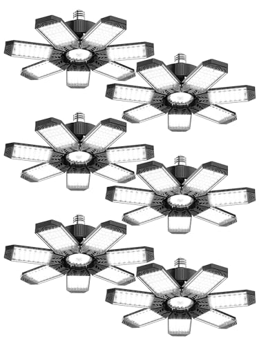 HAPYLUMI Luz de teto LED 200 W, 6 peças 20000 LM lâmpada decorativa com 7 1 painéis ajustáveis E27/E26 6500 K iluminação de oficina industrial para garagem, armazém, porão