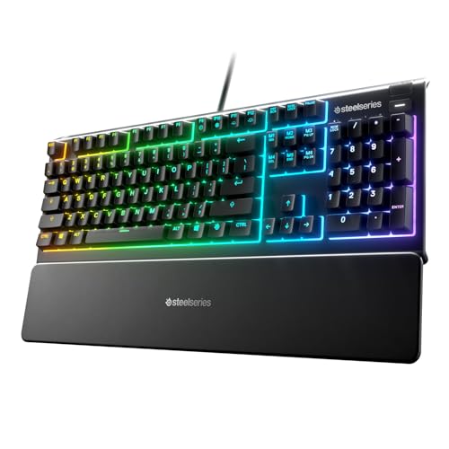 SteelSeries Apex 3 Teclado de gaming RGB, iluminação RGB em 10 zonas, apoio de repouso de pulsos magnético e superior