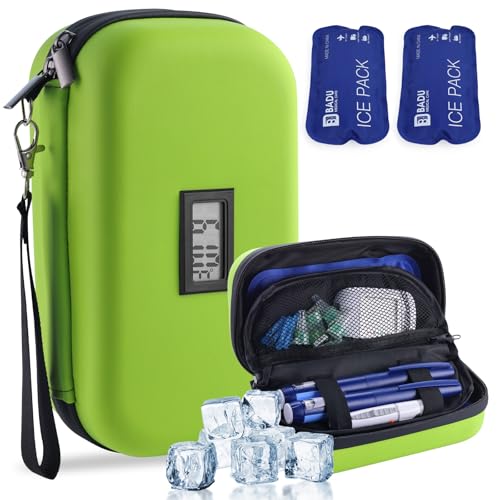 HIMDUZE Refrigerador de insulina de 24 horas para viagens, aprovado pela TSA, refrigerador de medicamentos refrigerado para viagens com termómetro e ecrã de temperatura, bolsa de viagem para