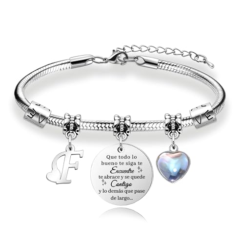 Presentes para mulheres pulseira de prata com letras iniciais - presente personalizado para filha, sobrinha, irmã, amiga, adolescente, mãe e tia