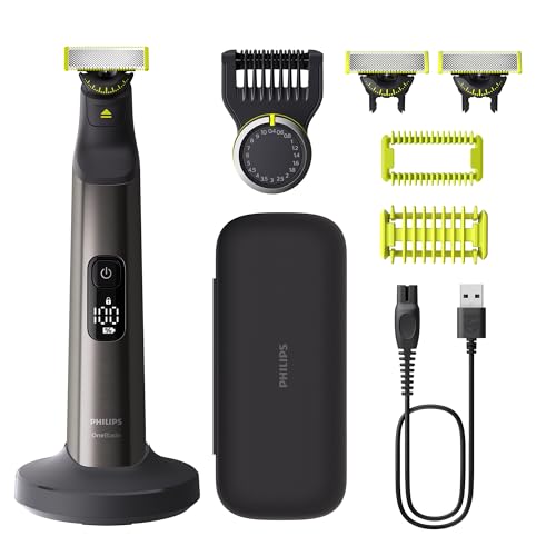 Philips OneBlade Pro 360 Barbeiro, aparador e aparador elétrico facial e corporal, 3 lâminas de 360º, pente de 20 comprimentos, kit corporal, suporte de carga, estojo de viagem, QP6652/35