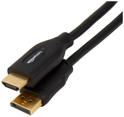 Amazon Basics Cabo DisplayPort (fonte) para HDMI (ecrã), unidirecional, 4K a 30 Hz, 1920 x 1200, 1080p, conectores banhados a ouro, 1,83 m, preto