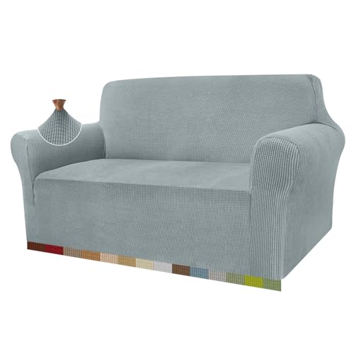 Capa de sofá de alta elasticidade, moderna capa de sofá jacquard elástico para salão, proteção para cães e animais de estimação, 2 lugares, cinzento neutro