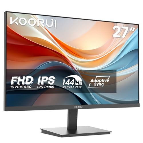 KOORUI E2711K Monitor Full HD de 27" de 144Hz, ecrã PC ultra fino e leve, (IPS, 1920x1080, HDR10, 99% SRGB, adaptador Sync, cuidado dos olhos, HDMI1.4, VGA, inclinação, VESA 1000 X100 mm )