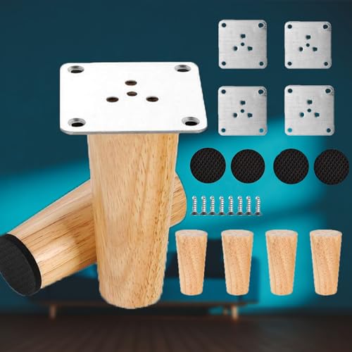 4 peças pernas de móveis, pernas de mesa de madeira, 8 cm pés móveis de madeira, pernas de substituição de madeira ter almofada antiderrapante, parafusos e placas de montagem para cadeiras, armários,