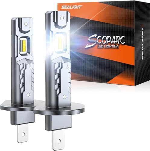 SEALIGHT 2024 Newest H1 Light Bulbs, 28000 LM 6500 K com 14000 RPM Fan, 1:1 Mini Size Fog Light Bulbs, Plug-N-Play, pack de 2