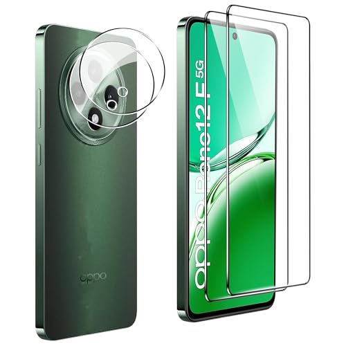FDHYFGDY Para Oppo Reno 12 F 4G/5G OPPO Reno 12 FS 4G/5G, vidro temperado, 2 peças de película protetora de vidro 2 peças de proteção de câmara, dureza 9H, protetor de ecrã HD