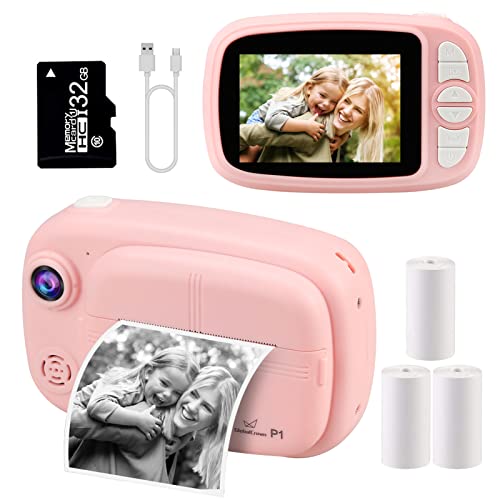 GlobalCrown Câmara infantil instantânea, ecrã de 3,5 polegadas, presente para crianças de 3 a 12 anos (inclui 4 rolos de papel e 32 GB cartão)