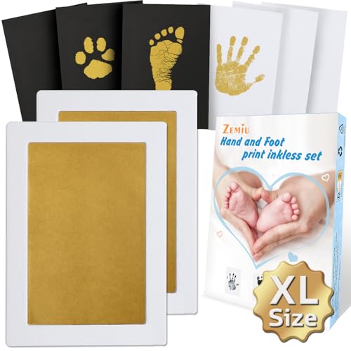 Zemiu XL Pegadas bebé recém-nascido tinta 2 peças, grande kit impressões bebé recém-nascido, almofadas de tinta 100 % seguras, não tóxicas, não manchas, kit impressão de animais de estimação - ouro