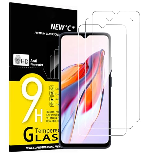 NEW'C 3 peças, protetor de ecrã para Xiaomi Redmi 12C, Xiaomi Redmi 10C, vidro temperado anti-riscos, anti-impressões digitais, sem bolhas, dureza 9H, 0,33 mm ultra transparente, ultra resistente