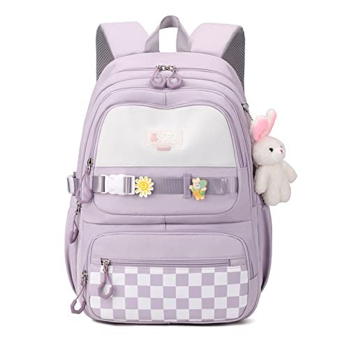 Amythe Mochila escolar menina adolescente, mochilas infantis informais de grande capacidade, bonita mochila de viagem impermeável para meninas de 10 12 14 16 anos, adequada para colocá-la no carro,