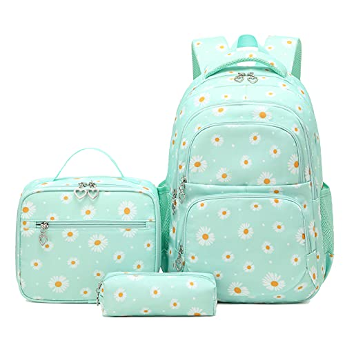 SIVENKE Mochila escolar adolescente malas escolares mochilas infantis meninas meninos 8 10 12 14 16 anos 3 peças conjunto de mochila lancheira estojo para escola primária estudantes, verde, Mochila