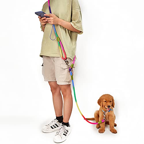 Eyeleaf Trela de mão livre refletora, 2,3 m, trela de treino de cão longa para caminhar, anti-tração, para cães de tamanho grande médio e pequeno, cor preta