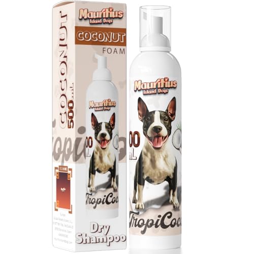 Champô 500 ml espuma de coco lavagem seca sem enxaguar para cães e gatos, secagem rápida e ingredientes naturais, hipoalergénico pele sensível antiparasitária, hidratante e desodorizante