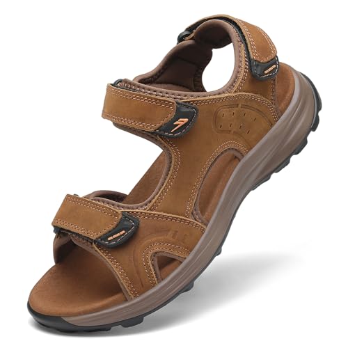 FLARUT Sandálias para homens de verão sapatos de caminhada trekking desportos ao ar livre de couro praia dedo do pé aberto desportos casuais