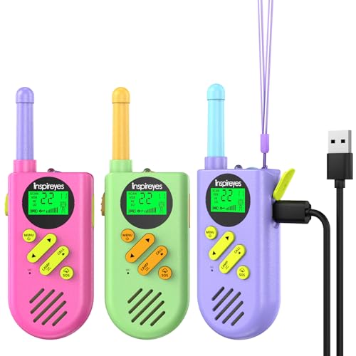 Inspireyes Walkie Talkie crianças recarregável, 48 horas de tempo de trabalho, 3 quilómetros de longo alcance, presentes de aniversário, brinquedos ao ar livre para crianças dos 3 aos 12 anos
