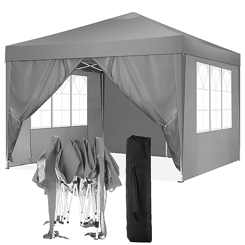 COBIZI Tenda dobrável 3 x 3, canteiros para jardim com 4 painéis laterais, tenda impermeável exterior de altura regulável, tendas para exteriores, praia, casamento, campismo, cinzento