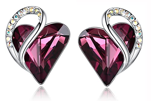 Leafael Birthstone Coração brincos de mulher | Birthstone brincos com coração e cristais corativos | Livre de alergias brincos modernos com caixa de presente incluída