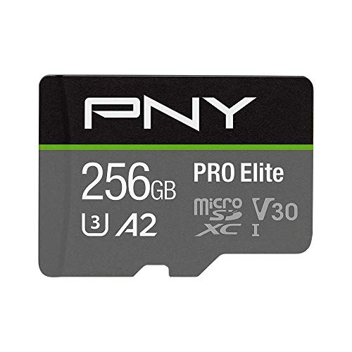 PNY Cartão de memória microSDXC Pro Elite 256 GB adaptador SD, classe 10 UHS-I, U3, V30 para vídeo de 4K, A2 App Performance, até 100 MB/s de velocidade de leitura