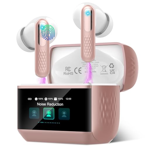Auriculares sem fios com ecrã tátil LED, 2025 auriculares Bluetooth 5,4 HiFi estéreo com HD Mic, 48H capacetes sem fios com redução de ruído ANC+ENC, 5 modos EQ, IP7 impermeável, raiz