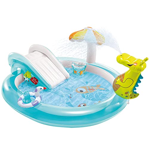 Intex 57129NP Piscina insuflável com escorrega e pulverizador, 203 x 173 x 89 cm