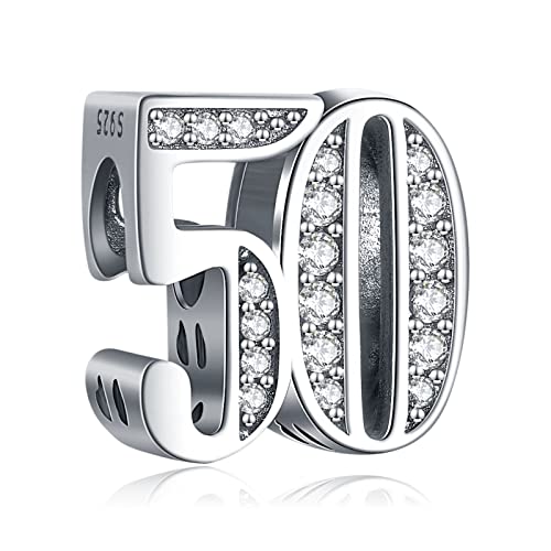 Amuefer Número 16-60 Charms para Pulseras y Collares, Colgante de Plata de Ley con Circonita Cúbica, Navidad Joyería Regalos para Mujeres