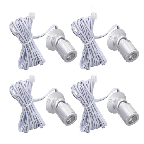 4 peças mini holofote regulável luz de arte alimentada por USB mini luzes de acento LED ajustáveis foco de armário 5 V para vitrinas de alpendre armários de jóias canais de (SILVER)