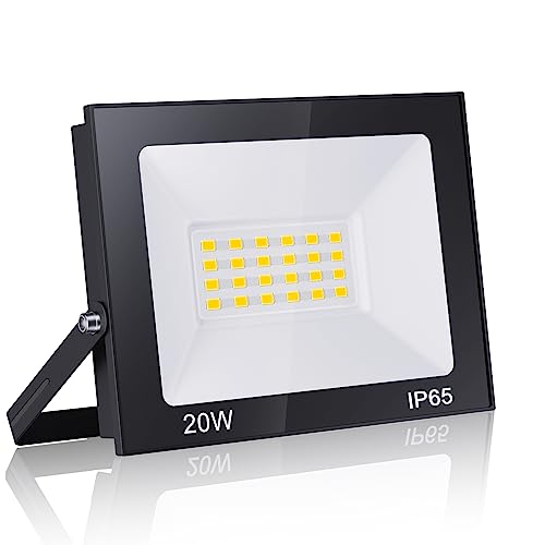 loyal Foco LED para exterior 20 W, alto brilho 2000 LM projetor iluminação 6000 K branco frio, luz de segurança impermeável IP65, candeeiro de parede teto para jardim garagem terraços parque