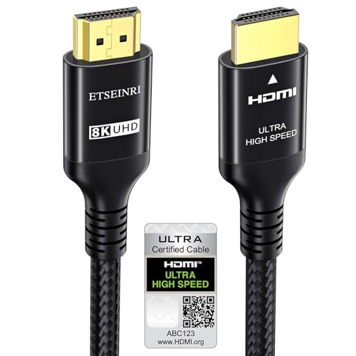 Etseinri Cabo HDMI de 8K 2,1 3 M, certificado 48Gbps ultra alta velocidade HDMI® cabo 4K 240Hz 165Hz 120Hz 8K 60Hz 4:4 DTS: X eARC HDCP2.3 HDR10+ TV Monitor de projeto. ector jogos PC PS5 X-box