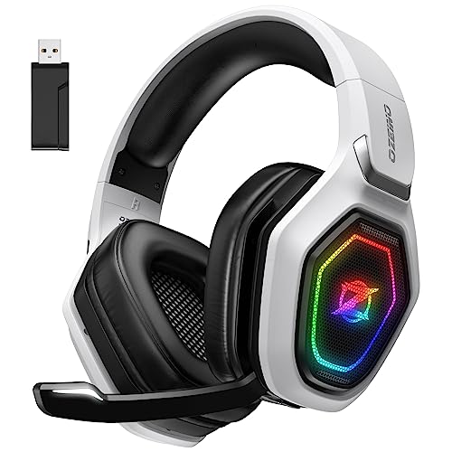 Ozeino Capacetes Gaming sem fios para PC/Ps5/Ps4, auriculares Gaming sem fios de 2,4 GHz sem fios Bluetooth, baixa latência, qualidade de som sem perdas, duração 30 Hr +