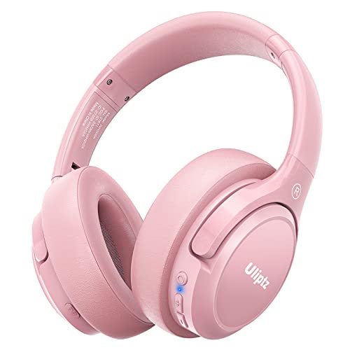 Uliptz Auriculares sem fios Bluetooth, 65 horas de reprodução, 6 modos de som EQ, auriculares sem fios faixa estéreo HiFi, auriculares Bluetooth 5.3 para PC/telefone (rosa)