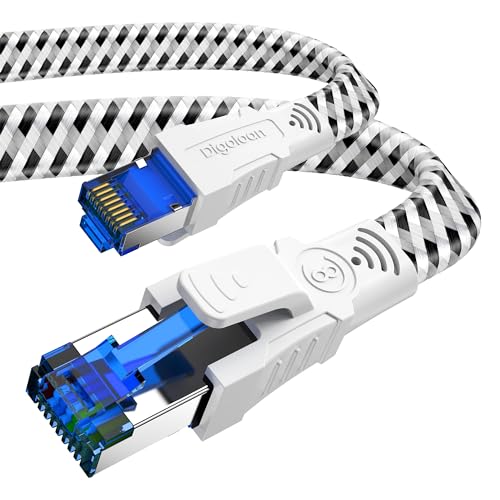 Digoloan Cabo de rede ethernet Cat 8 RJ45 15 metros cabo de internet plano entrançado de nylon 40 Gbps 2000 MHz de alta velocidade cego Gigabit LAN Patch Cord