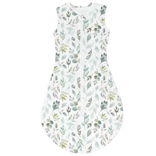 TOGOU2S Saco de dormir bebé verão, 0,5 Tog saco de dormir bebé unissexo para bebé, crianças de 18 a 36 meses, 100% algodão respirável, ajustável saco bebé de 85 a 100 cm, estampado de folhas verde