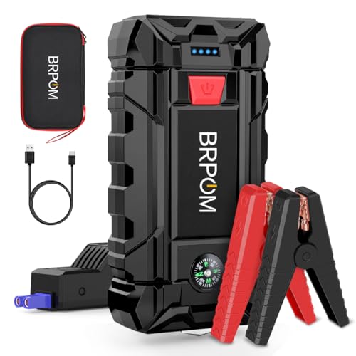 BRPOM Iniciador de carros, 5000A 21800 mAh iniciador de baterias de carro 12 V (para 8,0 l de gasolina ou 6,5 l de diesel), Jump Starter portátil, carregamento rápido QC3.0, espera longa