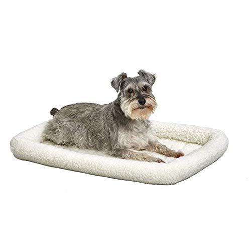 MidWest Homes for Pets Modelo 40230 Cama para cães e gatos com forro polar branco, comprimento 76,2 cm, cama confortável para cães com cabeça, para gaiolas de cães com 76,2 cm de comprimento, cor