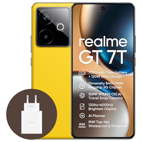realme Smartphone GT 7T 5G, 12 + 512 GB, bateria de 7000 mAh, carregamento de 120 W, processador Dimensity 8400-MAX, IMX896 50 MP câmera, AI Planner, ecrã Pro-Esports de 6000 nits, IP69696996969696969