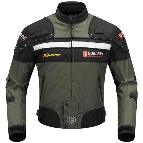 BORLENI Casaco de mota de inverno homens com forro quente removível armadura de equipamento de proteção de motocicleta CE à prova de vento para toda a estação, Azeitona, XXL