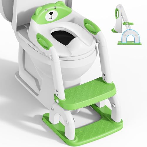 Assento de sanita infantil com escada, acessório de sanita melhorado para meninos e meninas, 2 em 1, sanita com escada, altura ajustável, assento de sanita confortável (verde)