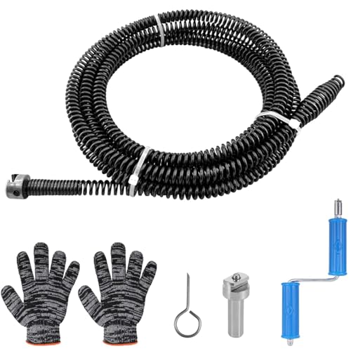 Zocipro Desbloqueador de tubos profissional 5,5 m, espiral de limpeza de tubos com conector de broca, diâmetro 10 mm, desbloqueador lava-loiça com adaptadores elétricos e manuais