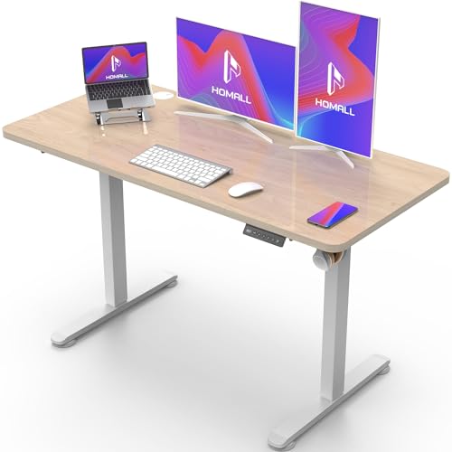 Homall 120 x 60 cm mesa elevável com tomada USB, secretária elevada elétrica com funções de sistema anticolisão, mesa de secretária com suporte elétrico, ácer