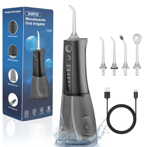 SURFOU Irrigador dentário portátil bucal de viagem, limpador de dentes água pressão irrigadores dentais bucais, água Flosser for Teeth limpeza, profissional sem fios irrigador-dental com irradiador