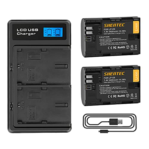 2X Shentec Bateria LP-E6 para Canon LP-E6 LP-E6N Canon R5ii EOS 5D Mark II DS Mark III 5D Mark IV 5DS 5DS R 6D 7D 7D Mark II 80D 60D 60Da