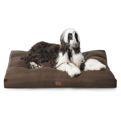 Bedsure Cama cão impermeável extra grande - 120 x 90 x 10 cm, colchão cão lavável, almofada cão anti-pêlo e suave, castanho, XXL