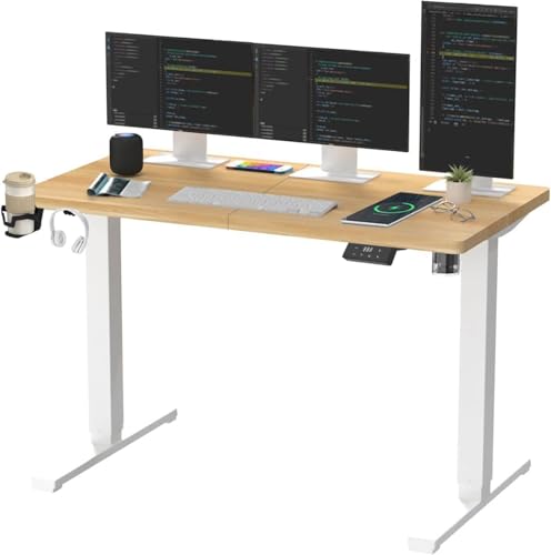 SANODESK QS Mesa elétrica elevável 140 x 60 cm, com controlador de ecrã digital e memória, gancho para auriculares e suporte para bebidas, mesa ergonómica para escritório e casa - ácer