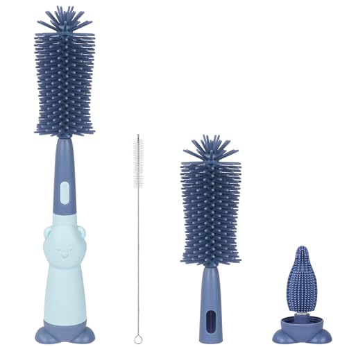 Vicloon Escova para biberões, conjunto de escova de silicone para garrafa, escova de mamilo limpeza de garrafas para bebés, kit para garrafas e cetina, sem BPA (azul)