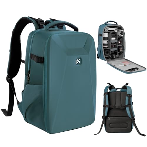 K&F Concept Mochila para câmara bolsa impermeável à prova de choque com compartimento para portátil de 16" capa rígida para câmara DSLR/SLR/Mirrorless (E- azul)