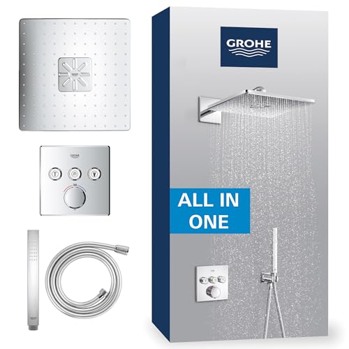 GROHE Kit de chuveiro embutido Precision SmartControl 310 mm, 2 tipos de jato, caixa de instalação universal, mangueira de chuveiro de 1500 mm, termostato embutido, crómio, 34875000